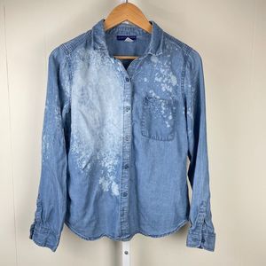 Simply Styled Upcycled DIY Bleach Distressed Blue Lyocell Top‎ Shirt Medium